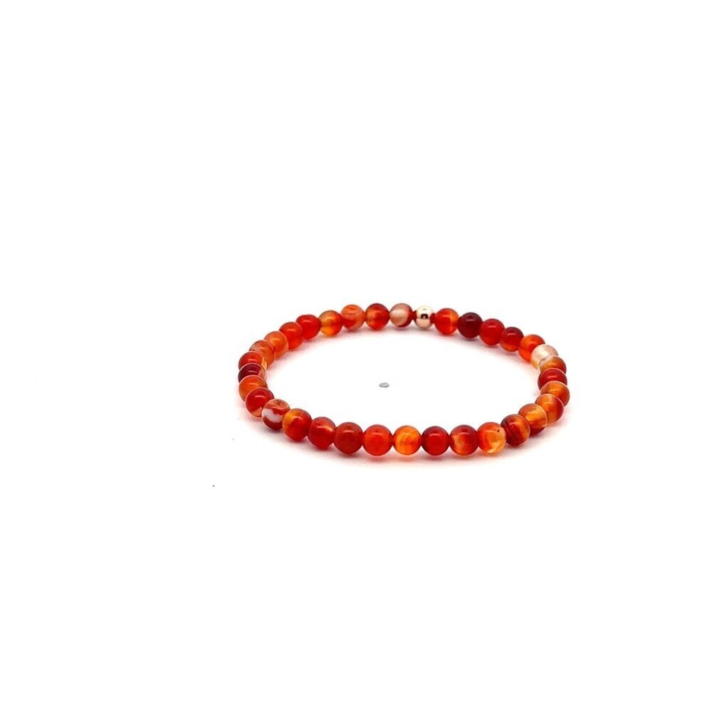 Natural Red Lace Agate Gemstones Mini 4mm 18K Rose Gold Charm Round Bead - Picture 4 of 5